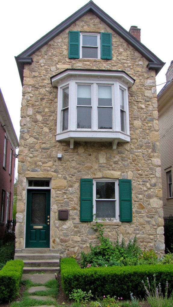 elegant stone accented bay window