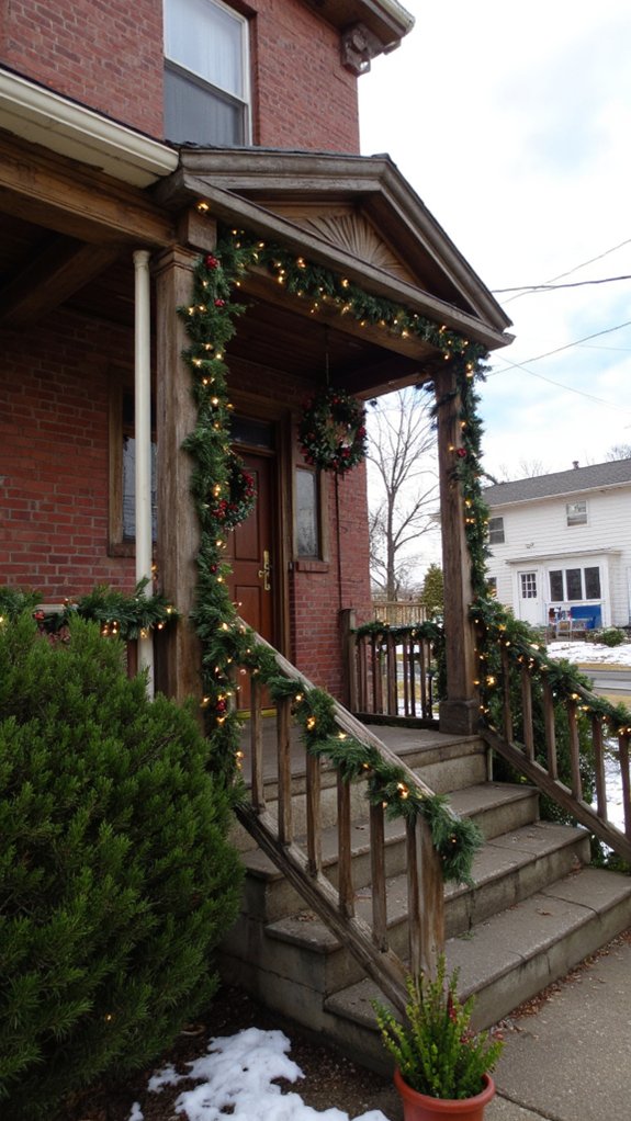festive greenery with lights