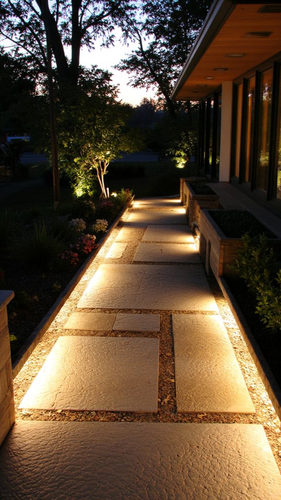 illuminated modern garden walkway