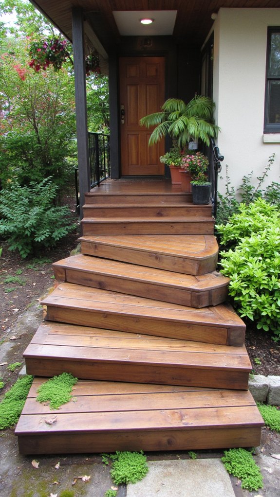 inviting curved wooden steps