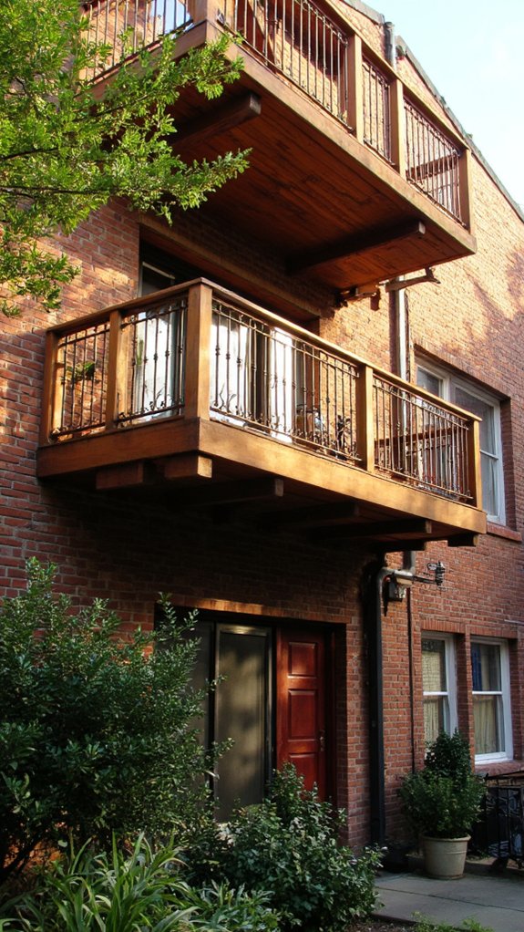 inviting natural wood balconies