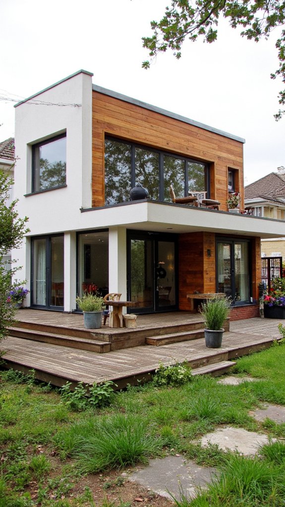 l shape home multi level decking