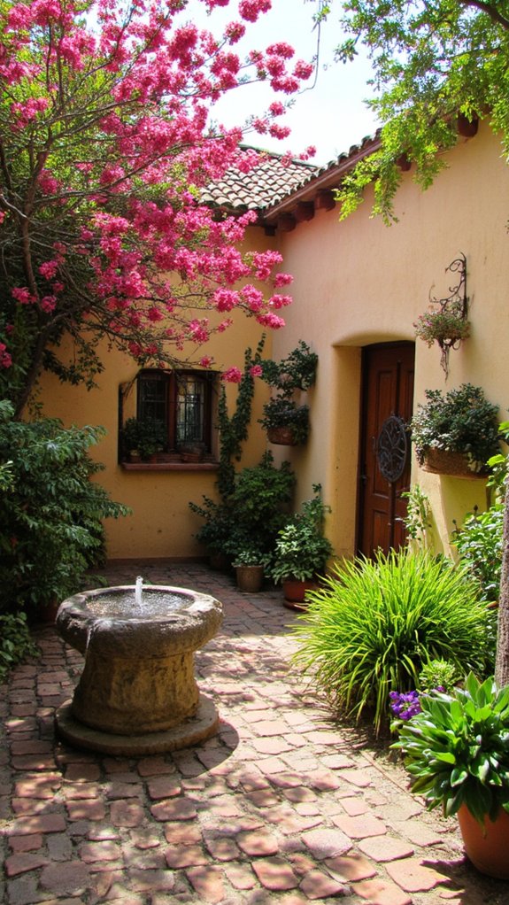 lush oasis with fountain