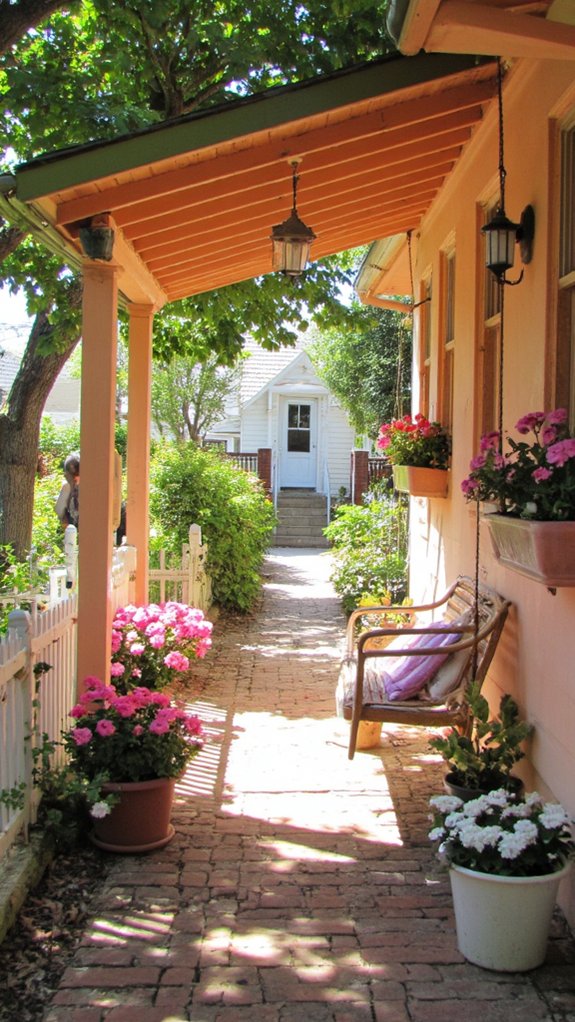 peachy porch with flowers