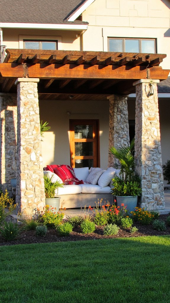 rustic stone column pergola