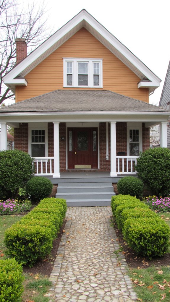 symmetrical landscaping enhances entrance
