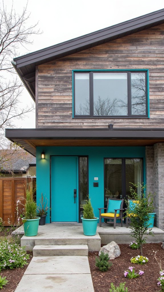 teal accents enhance exterior depth