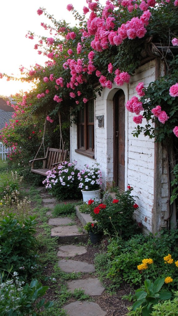 tranquil cottage and roses