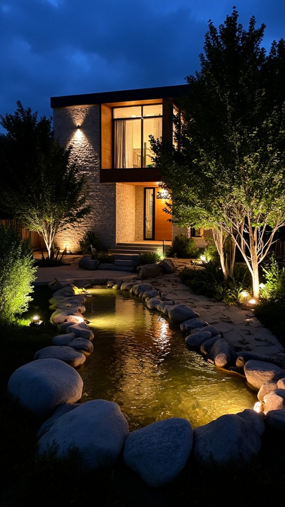 tranquil illuminated water features