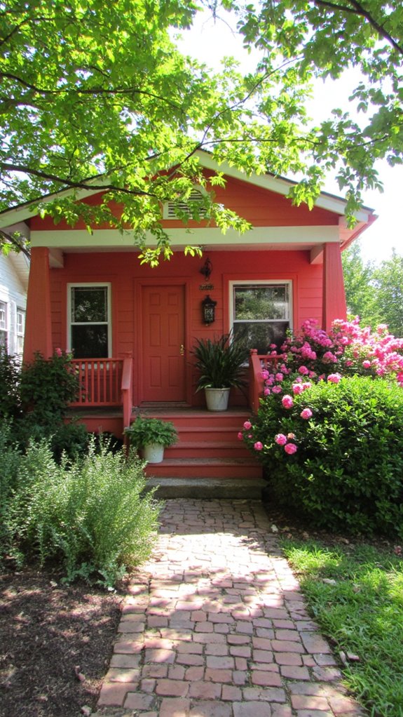 vibrant coral cottage exterior