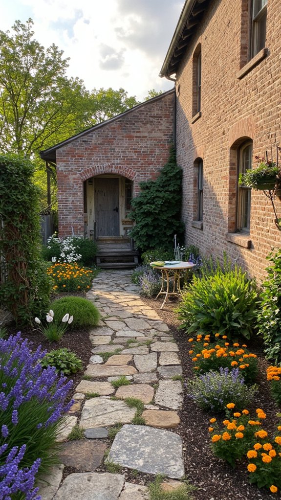 vibrant flower filled stone pathways
