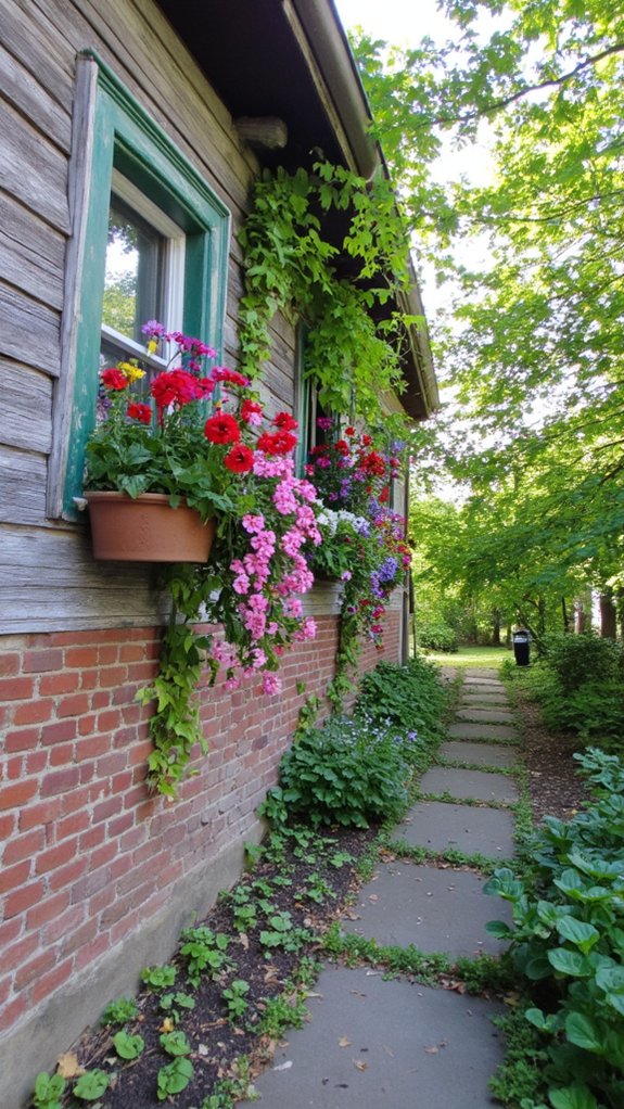 vibrant flowers in window boxes