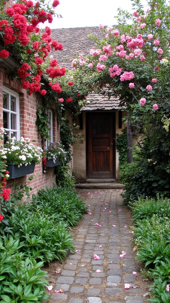vibrant roses frame cottage