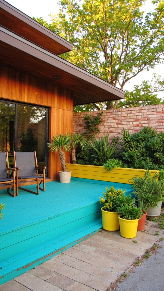 vibrant teal outdoor deck