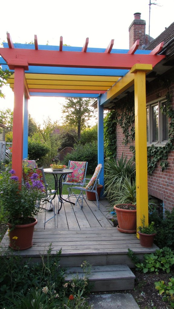 vibrant turquoise painted pergola