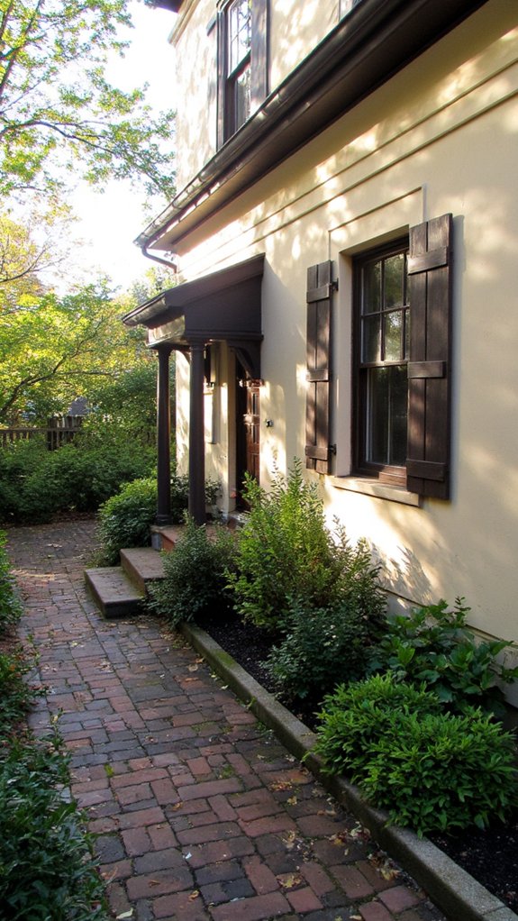 warm beige dark brown shutters