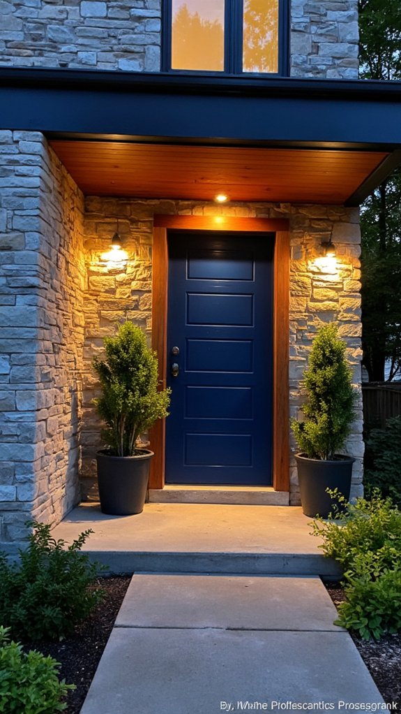 welcoming entrance with lighting