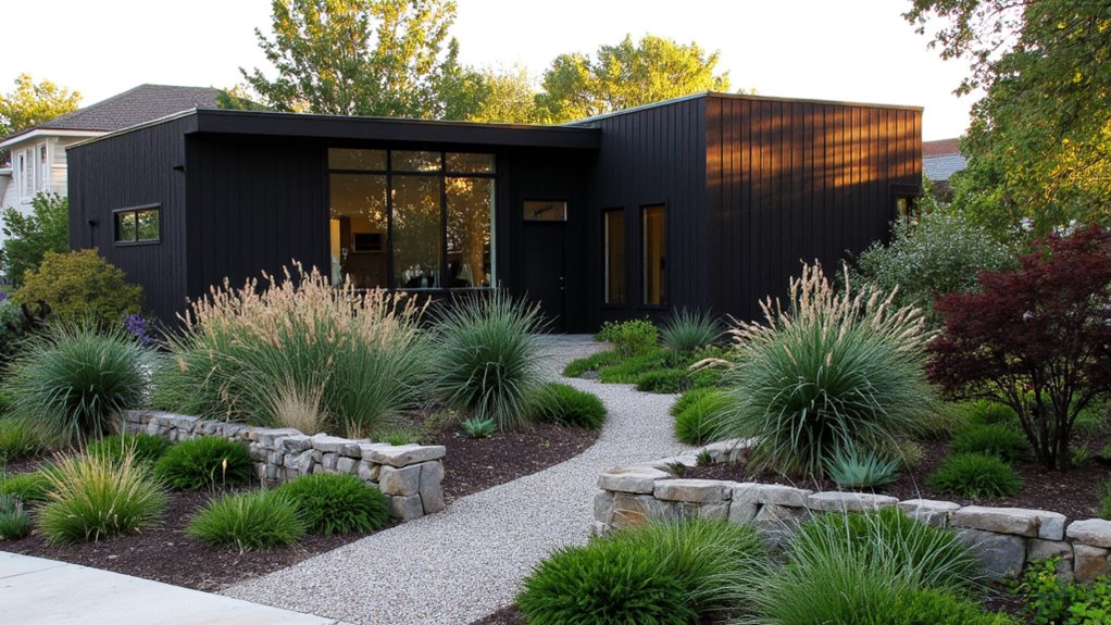 bold black exterior landscaping