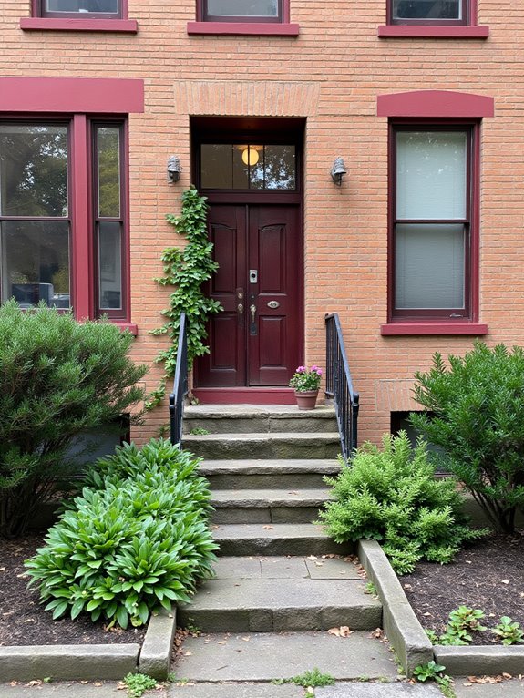 burgundy trim enhances curb appeal