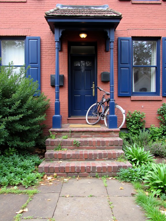navy blue enhances red brick
