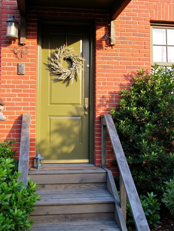 olive green complements red brick