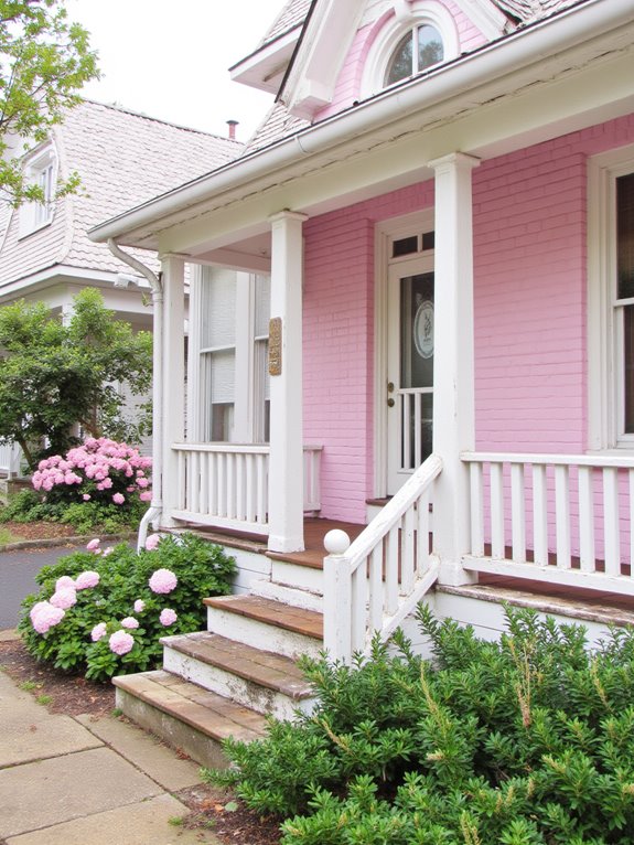 pastel pink brick exterior