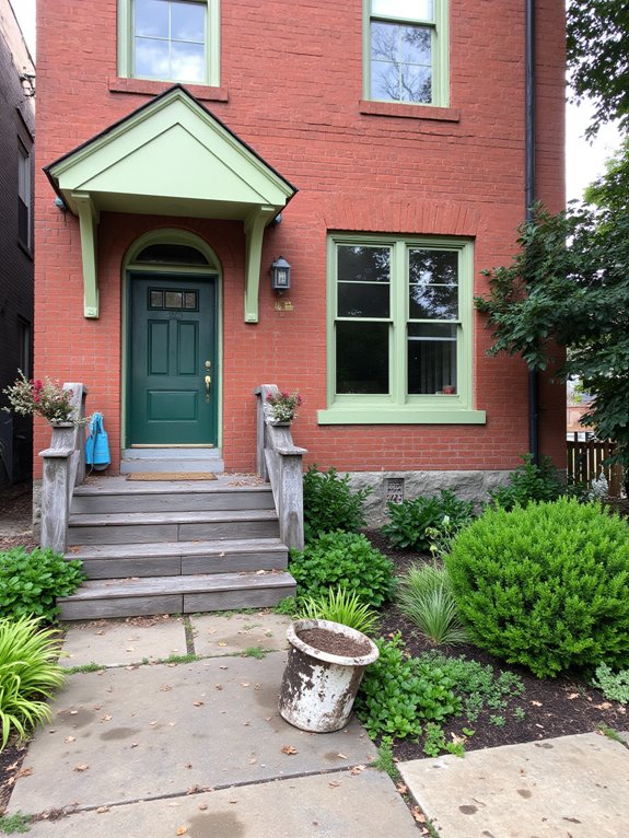 sage green enhances brick homes