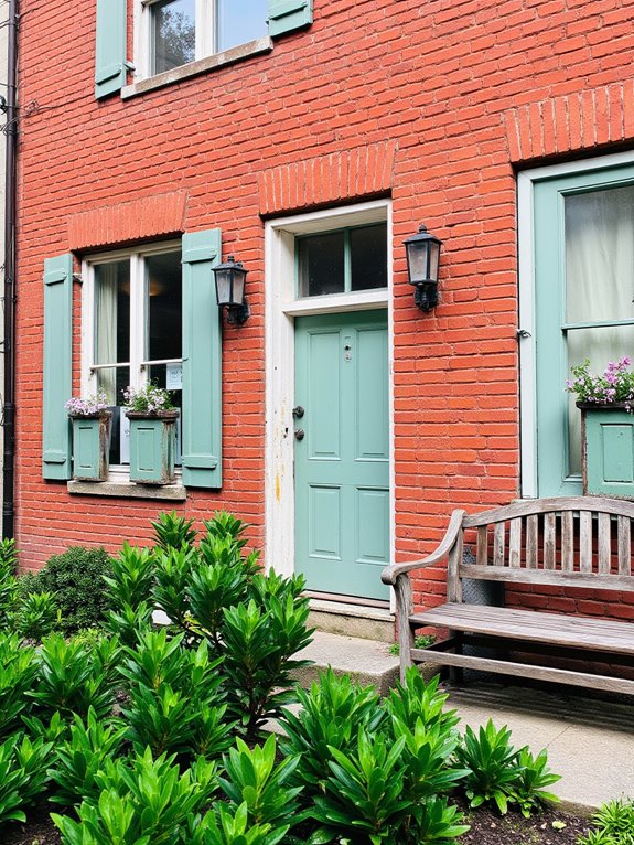 sage green enhances red brick