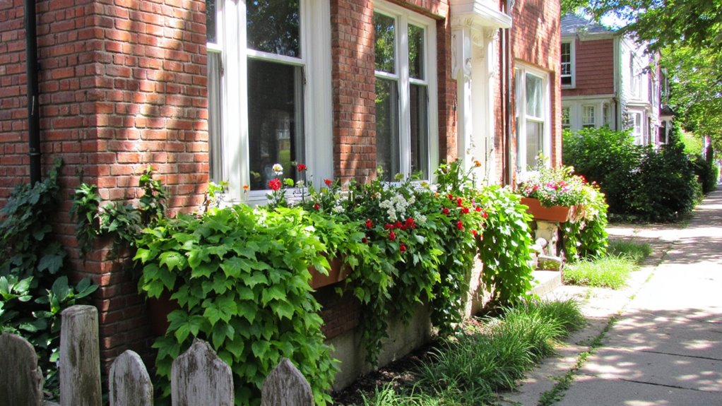 seasonal greenery in window boxes