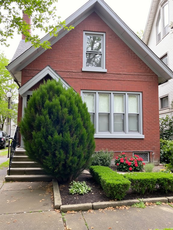 soft gray complements red brick