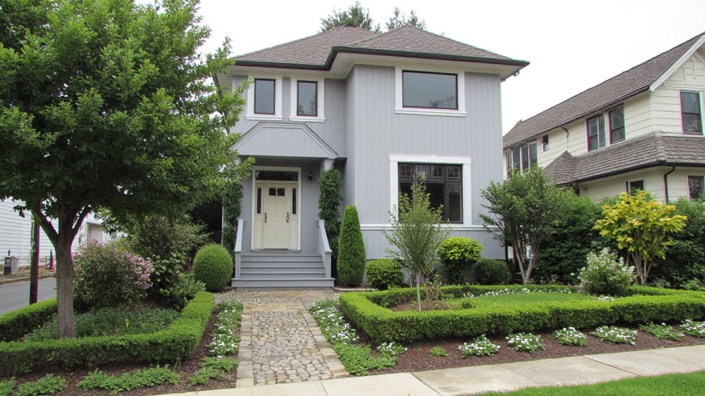 vibrant landscaping enhances grey