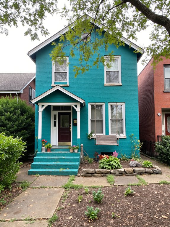 vibrant teal enhances brick