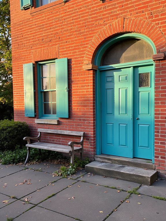 vibrant teal enhances red brick