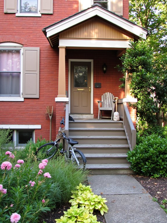 warm taupe complements red brick