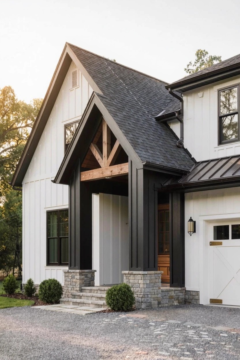 Dark Trim on White Board-and-Batten Siding