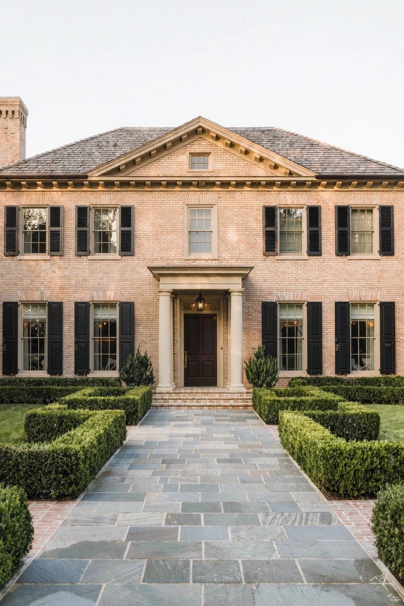 Straight Slate Walkway with Boxwood Edges