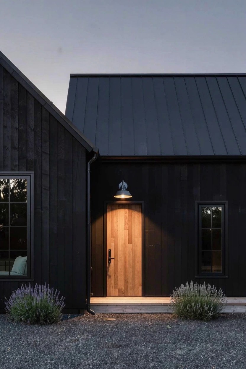 Warm Wood Door on Dark Siding