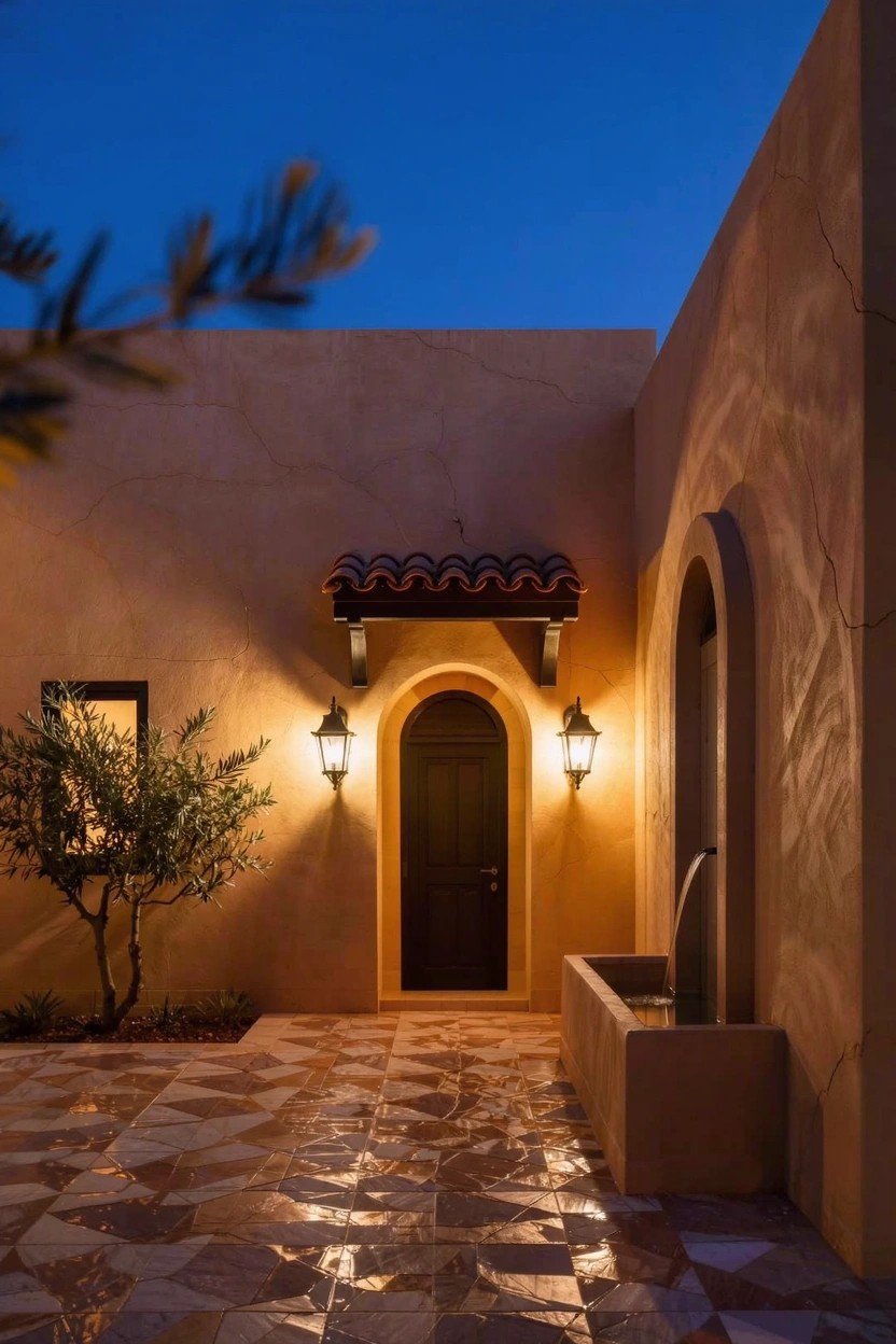 Arched Entry with Flanking Lanterns