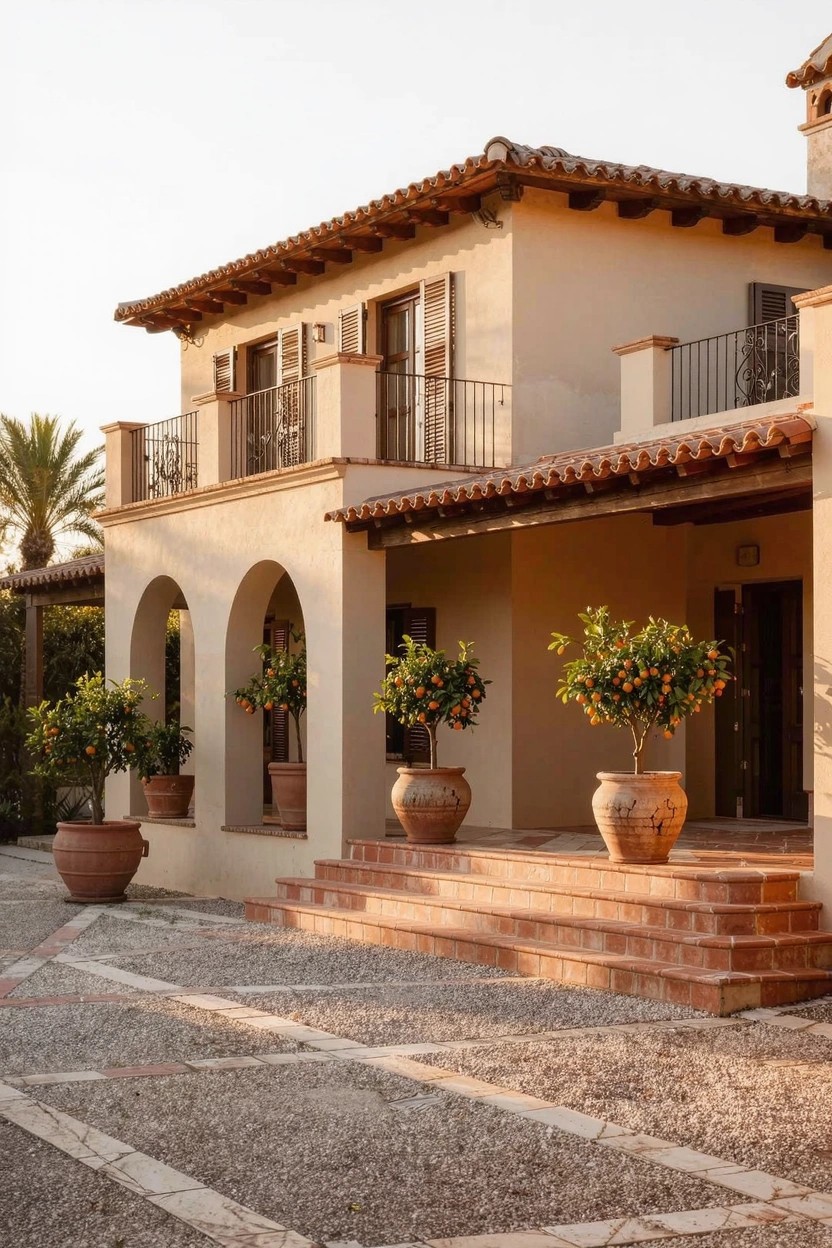 Large Potted Orange Trees by the Entry