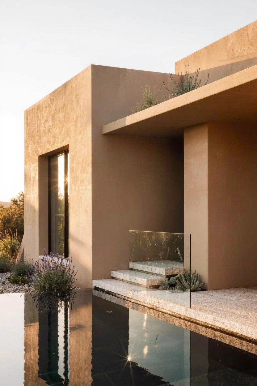 Pool Steps with Glass Railings