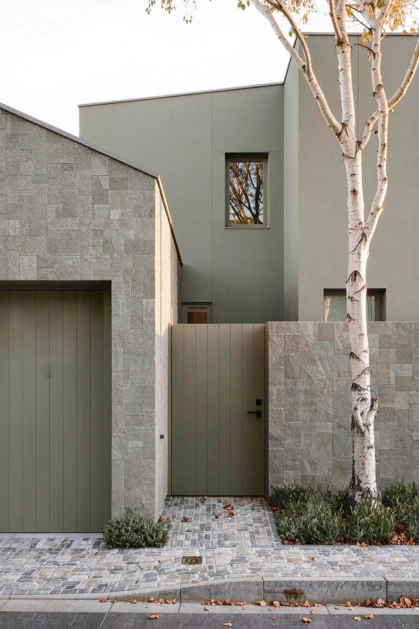 Sage Green Doors on Stone Houses