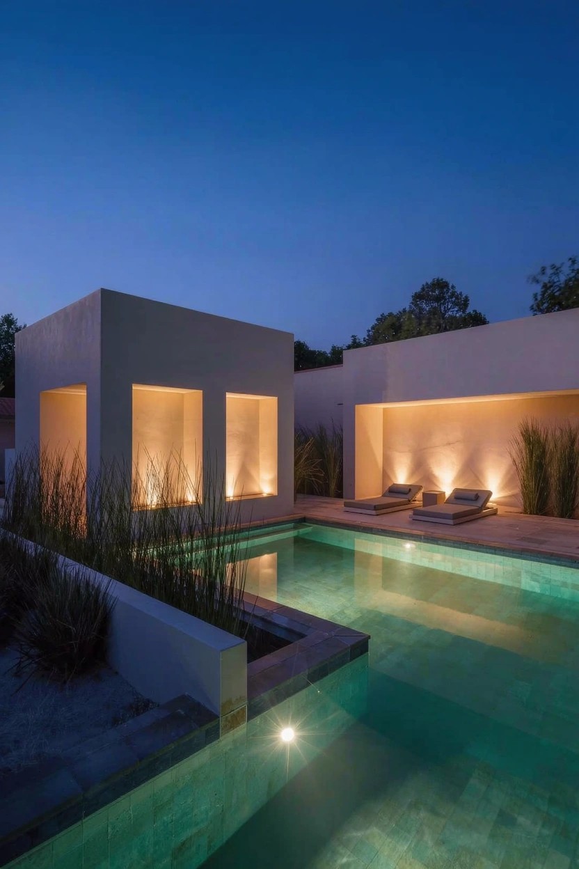 Tall Grasses Along Pool Edges