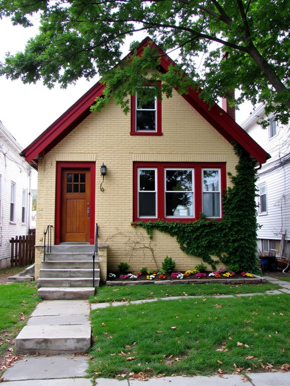 beige brick red roofs