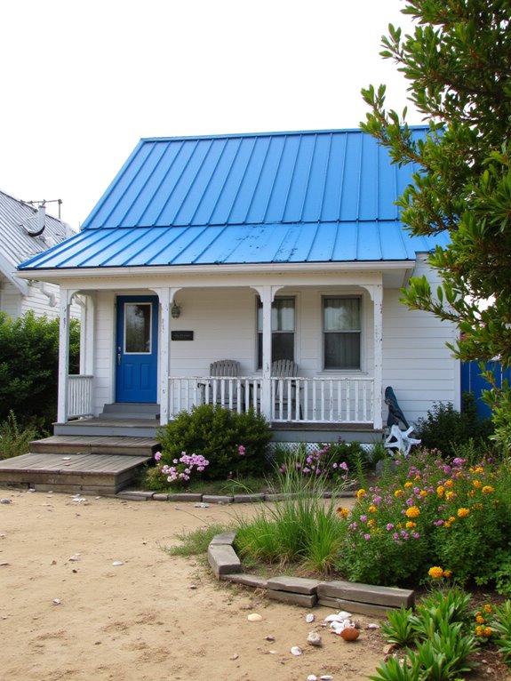 blue roofs white walls