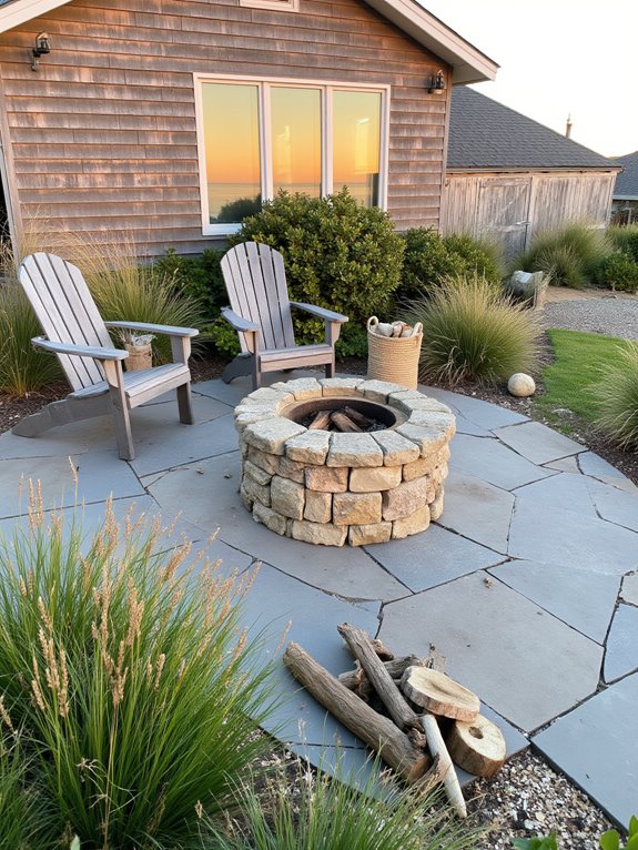 cozy circular stone firepit