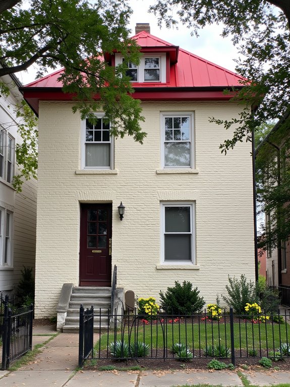 cream brick red roof