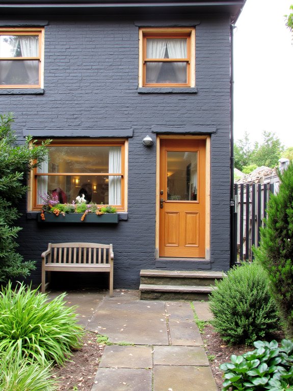 gray brick meets natural wood