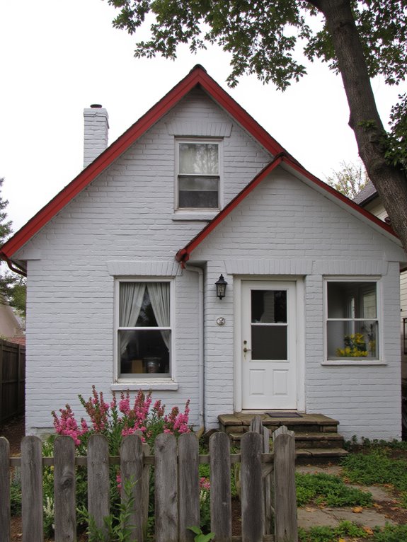 gray brick red roofs