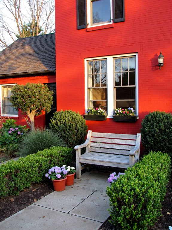 harmonious landscaping with red brick
