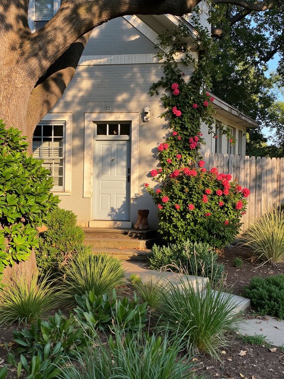 landscaping enhances painted brick